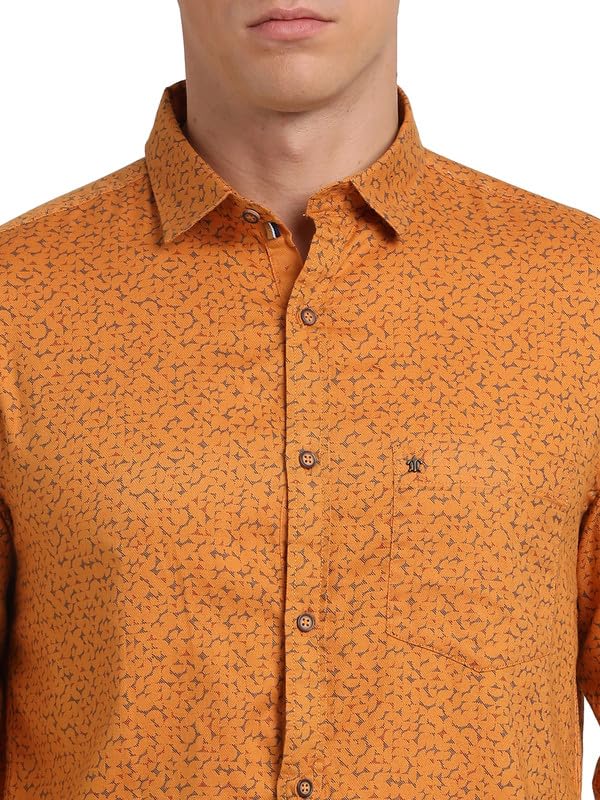 Image of Turtle Men Mustard Cotton Printed Slim Fit Casual Shirts