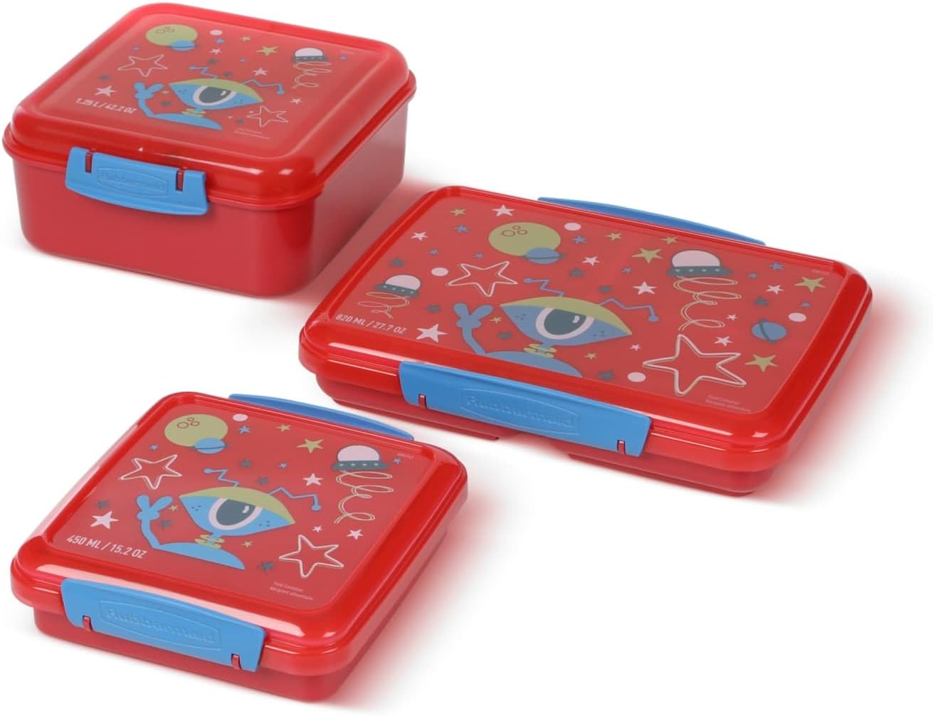 Rubbermaid Pack & Go Alien Watermelon Red Lunch Set 3-Pack, Bento Cube, Snack Container, Sandwich Box, Food Storage Containers, Plastic Containers for Food
