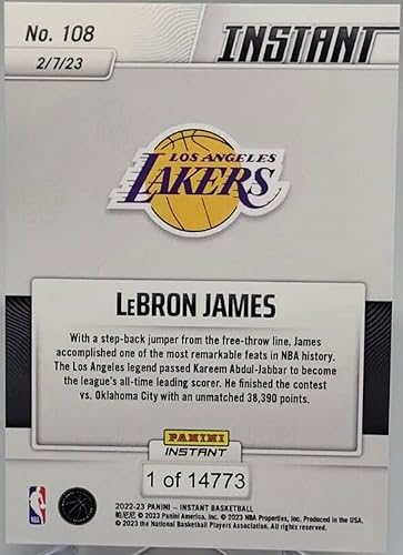 Miniatura 2 de 2022-23 Panini Instant Lebron James #108- James Becomes NBA’s All-Time Leading Scorer- History Making Game-2/7/23 Basketball Trading Card- Los
