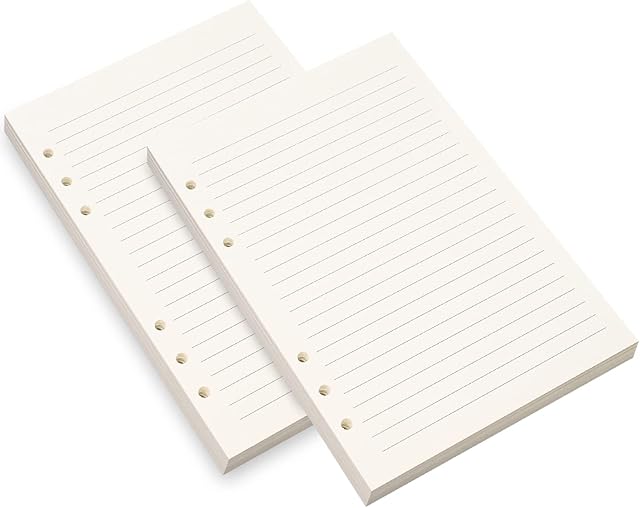 2 Pack A5 Lined Filler Paper, 6-Hole Punched for 6-Ring Binders, 8mm Ruled Loose Leaf Paper,14.2 x 21.1cm Inserts Paper, 160 Sheets/320 Lined Pages, Beige