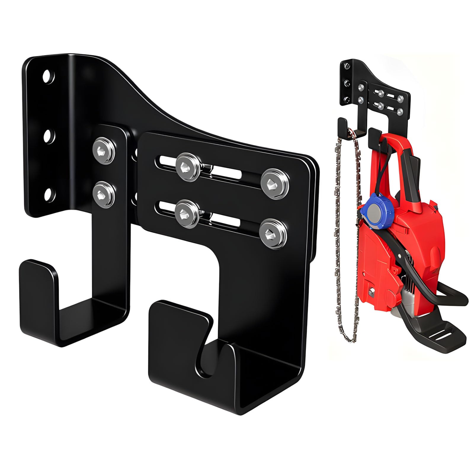 Shurhome Strong Modifiable Wall Mount for Chainsaw Storage with Against Scratch Security Secure Double Hook Plan Garage Workshop Use Iron Mount