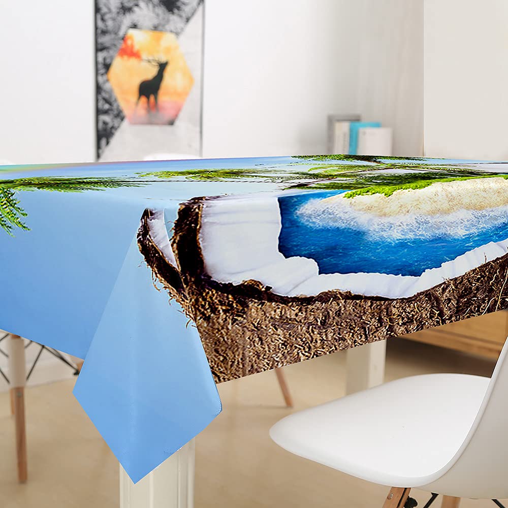 Rettangolare Tovaglia in Poliestere, Treers Copritavolo Lavabile Impermeabile Antipolvere Tovaglia con 3D Albero di Cocco Stampa per Cucina Giardino Decorazione da Tavolo (Noce di Cocco,60x60cm