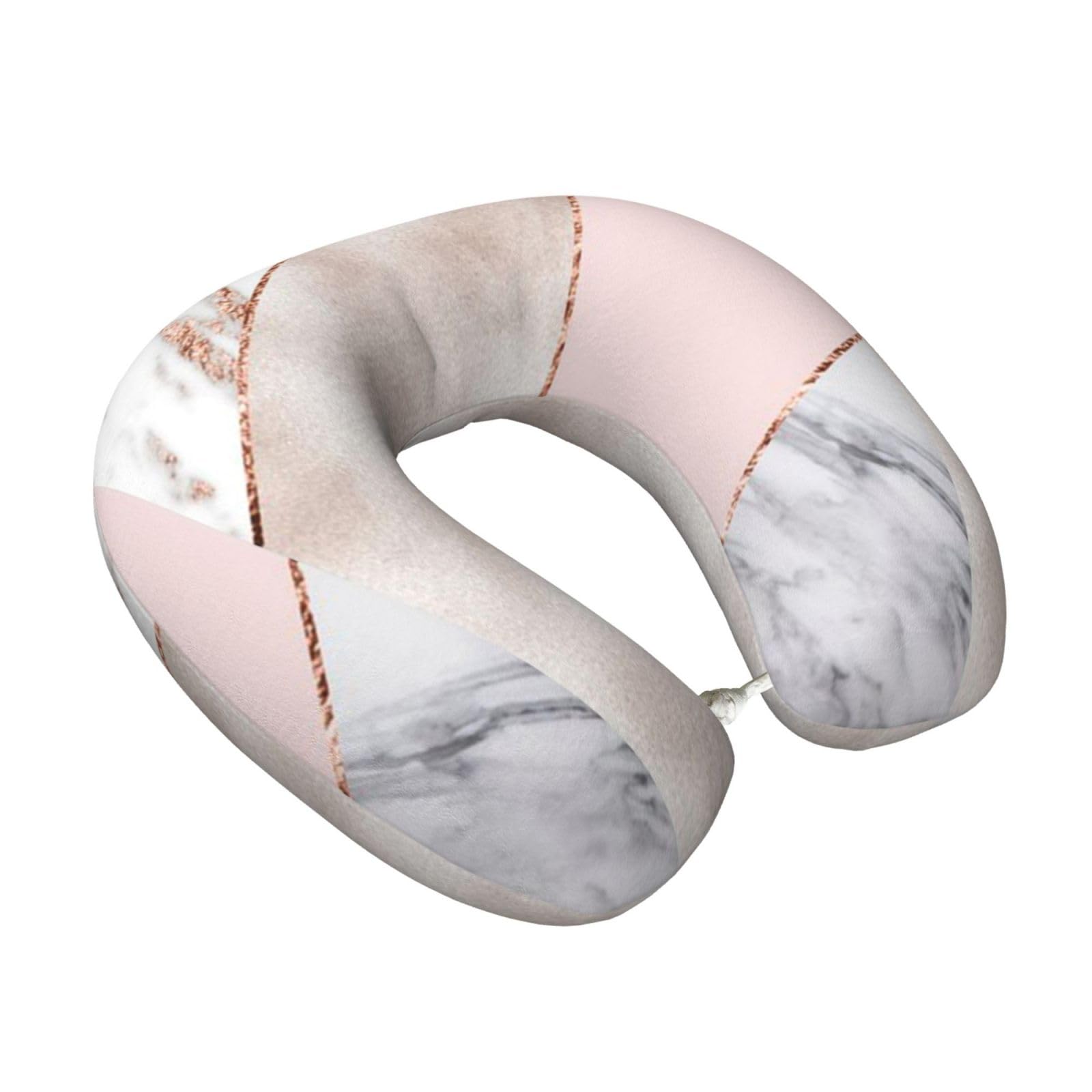 LKYMOH Spliced Mixed Rose Gold Marble, Travel Neck Pillow U-Shaped Memory Neck Support Soft Comfortable With Washable Cover For Airplane Car Traveling and Office