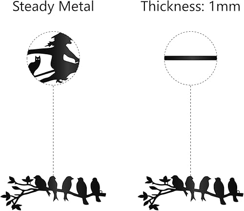 Vista 3 de CREATCABIN Arte de pared de metal con diseño de pájaros en rama, arte de pared de hierro, 5 pájaros, escultura hueca negra, decoración para colgar