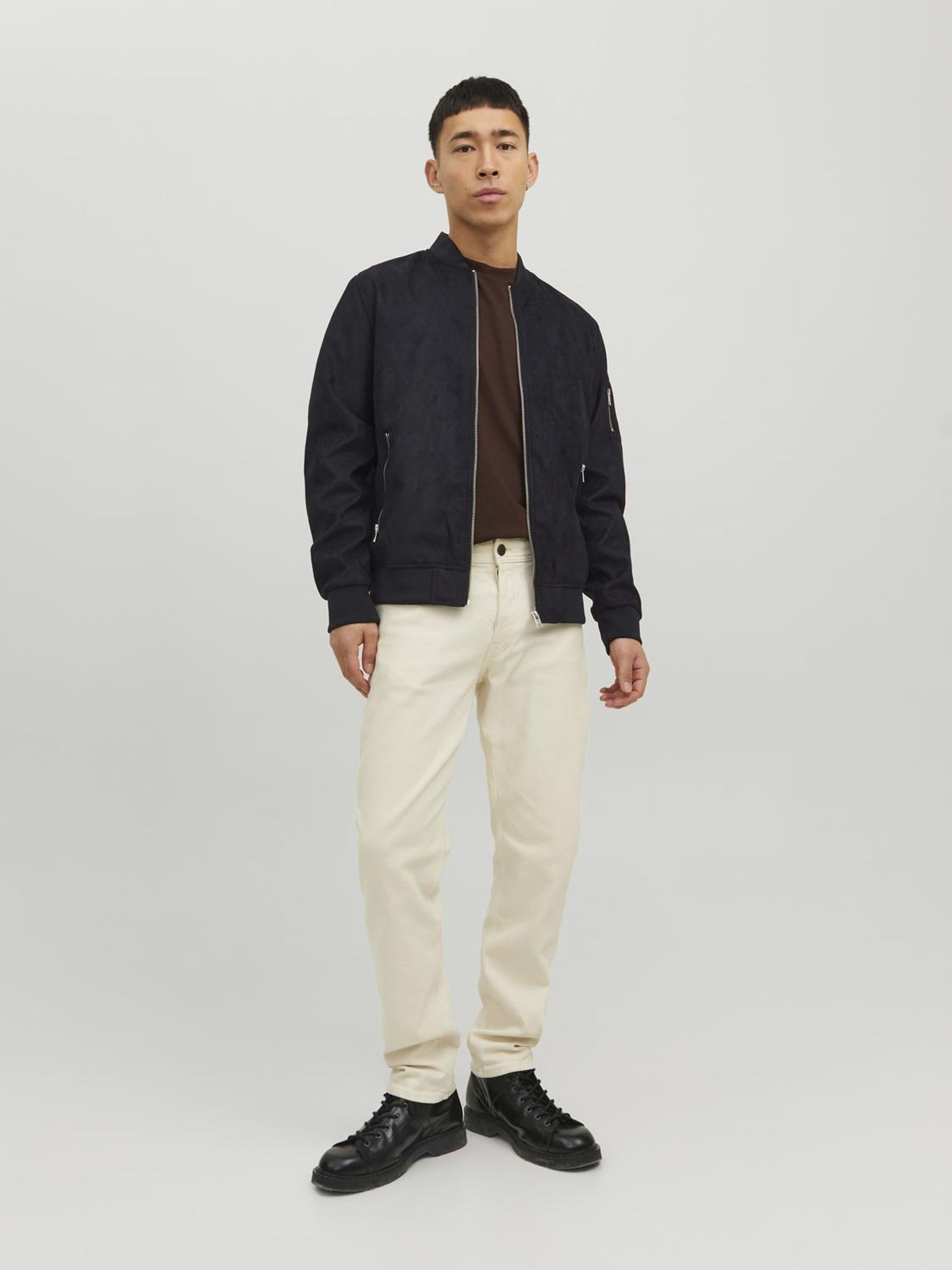 JACK & JONES Męska kurtka skórzana Jjrocky Fs Bomber, Jet Black, L