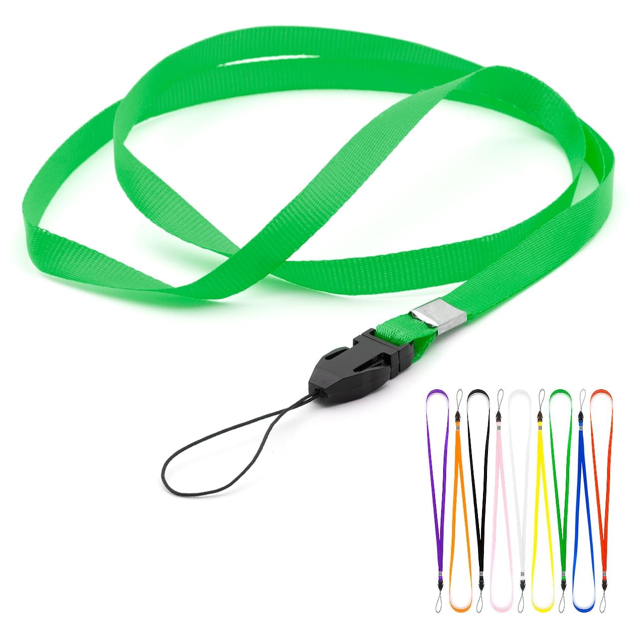 CKB LTD Lanyards Neck Strap ID Badge Holders Loop Clip 48cm for Gym Key Name Tag Badge Pass Holder USB Flash Drive Cell Phone Key ID Card Badge and Small Electronic Device (Green, Pack of 100)