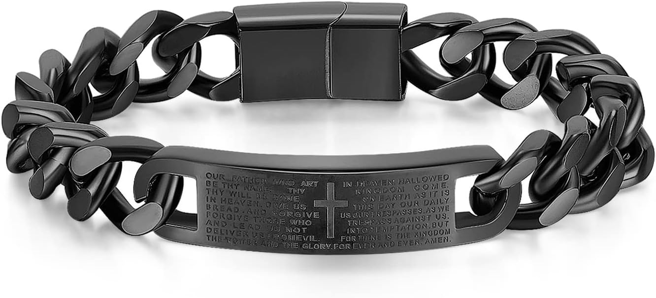 Heavstjer Fashion Lord's Prayer Bracelet Stainless Steel Cross Link Bracelet