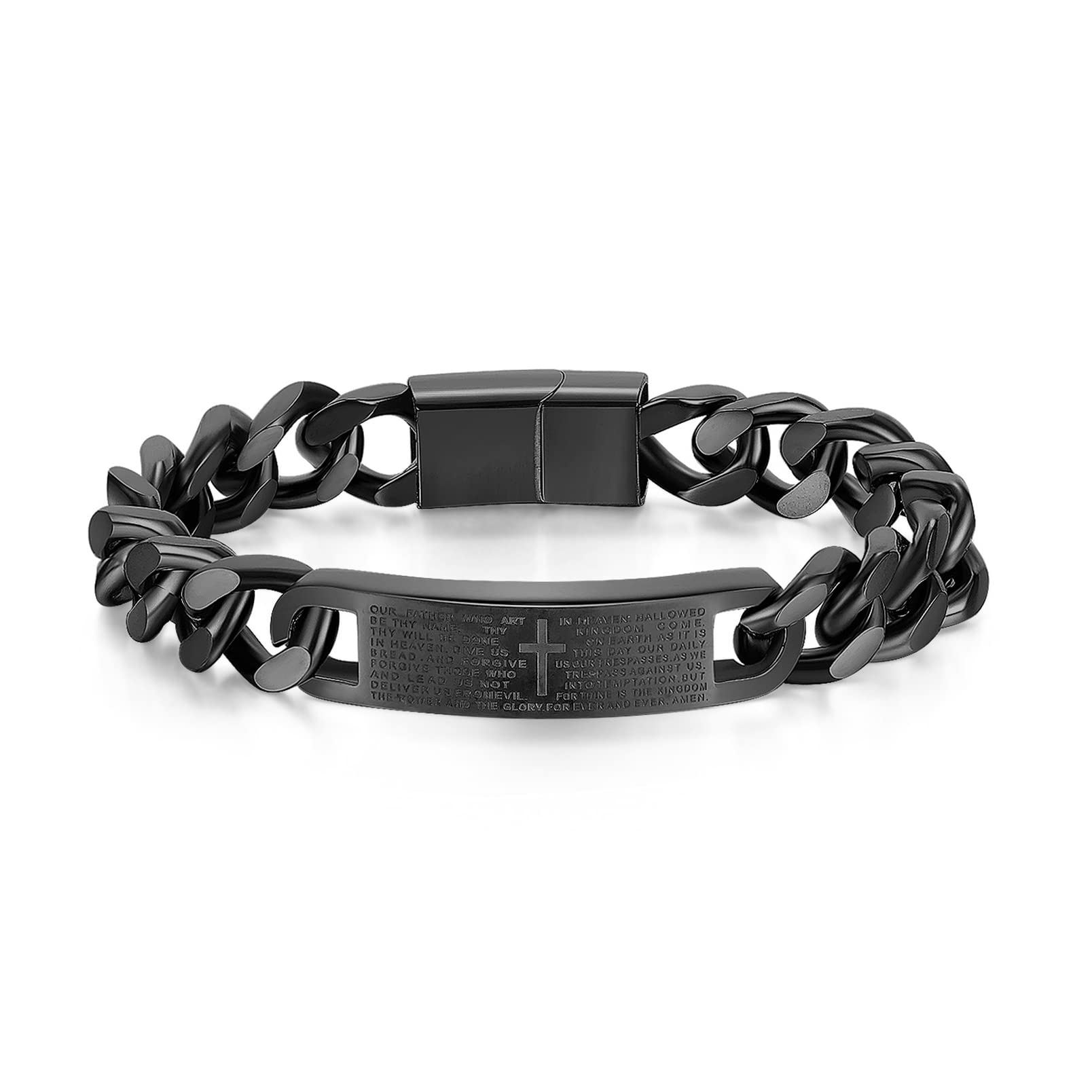 Heavstjer Fashion Lord's Prayer Bracelet Stainless Steel Cross Link Bracelet