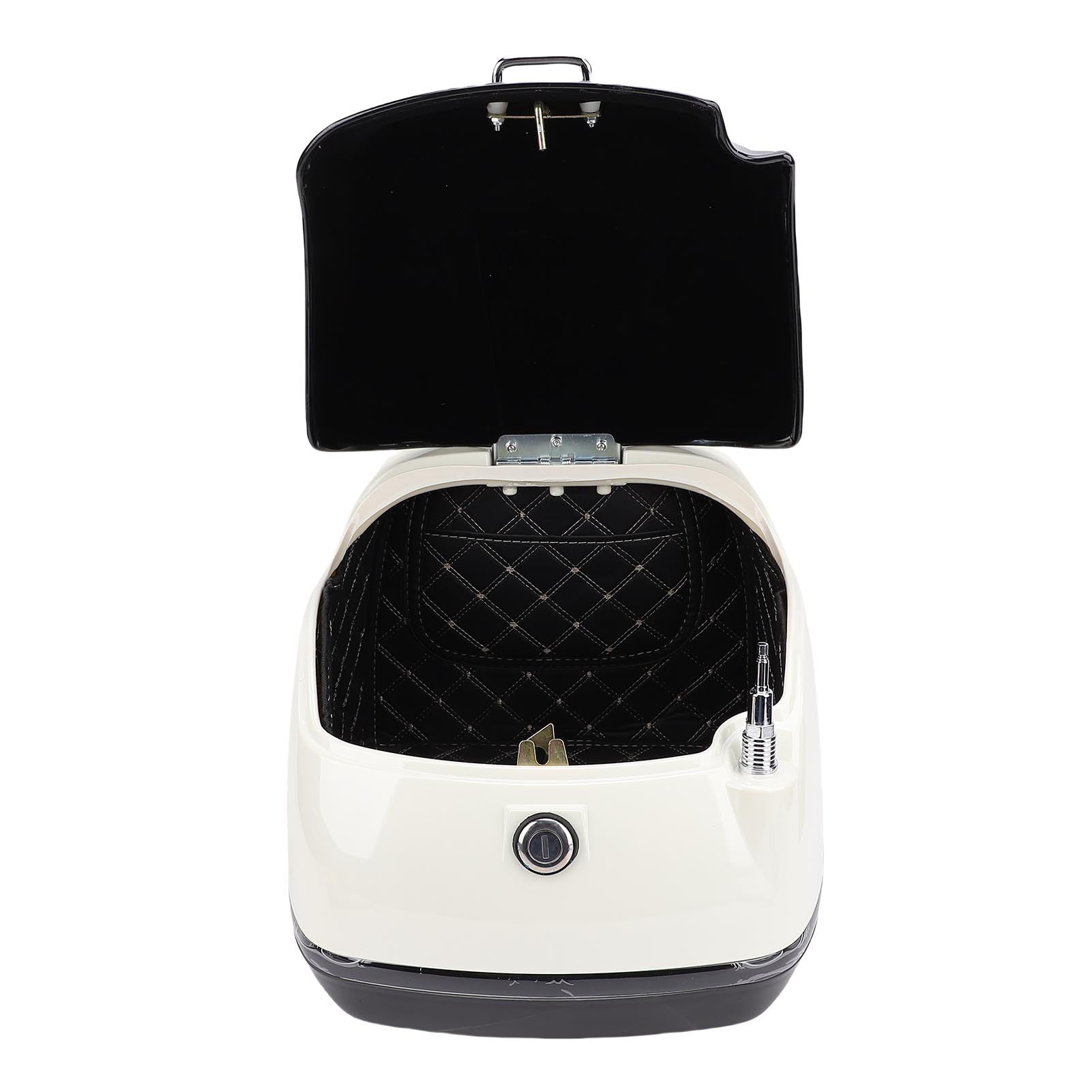 Sorandy 38L Top Case, Universal Trunk with Security Lock, Back Cushion & Base Bracket, Heavy Duty Tail Box for Helmet, Luggage, Gloves, Tools (White + Black)