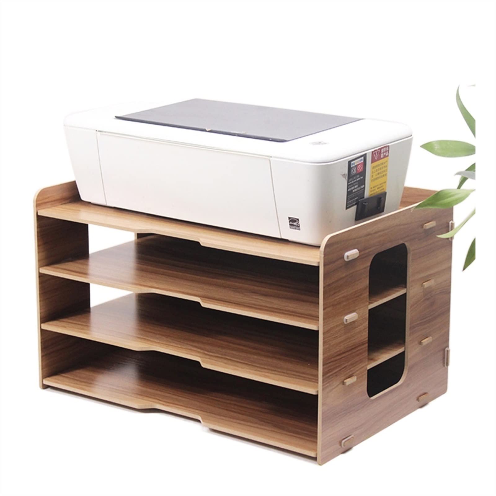 FHSRAEIP Printer Stand Thickened File Rack Wooden Desktop Multi-Layer 4 Grid Office Bookshelf Paper Storage Data Box Printer Rack Printer Table