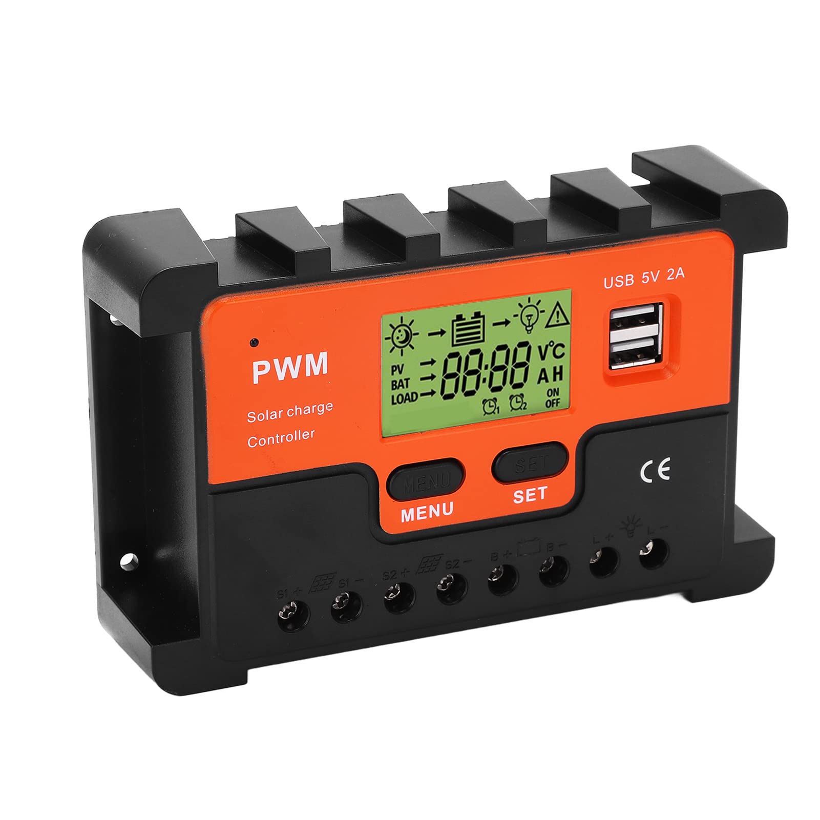 Contrôleur de charge solaire 60A PWM 12V 24V 48V avec écran LCD