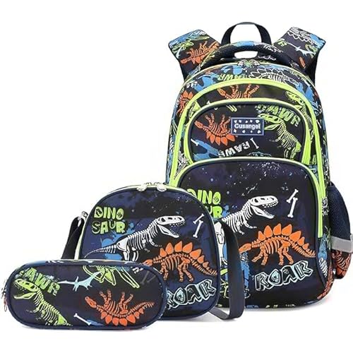 Cusangel 3Pcs Boys Dinosaur Backpack Set with Lunch Box Pencil Case, Dinosaur Backpack for Kids