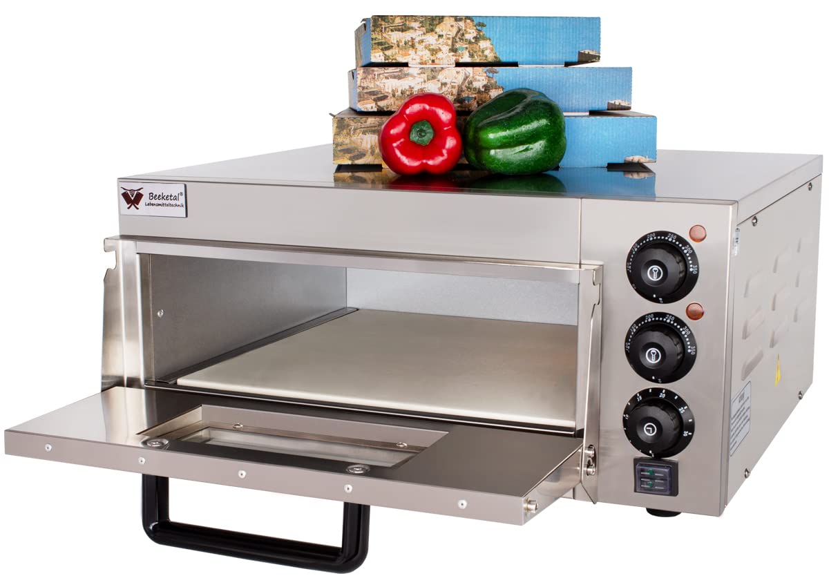 Beeketal 'BPO33-1' Profi Pizzaofen mit 400x400 mm Schamottstein Backfläche, Gastro Steinbackofen für Pizza, Brot und Backwaren, Leistung 2000 Watt, Pizzabackofen Temperatur bis zu 350°C