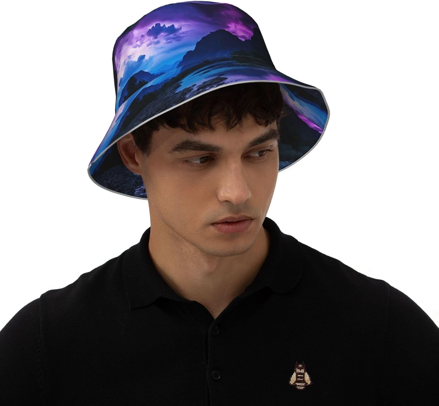 (Blue Galaxy) Reflective Reversible Bucket Hat Foldable Breathable Stylish Two-Way Wear for Outdoor Travel Daily Activities