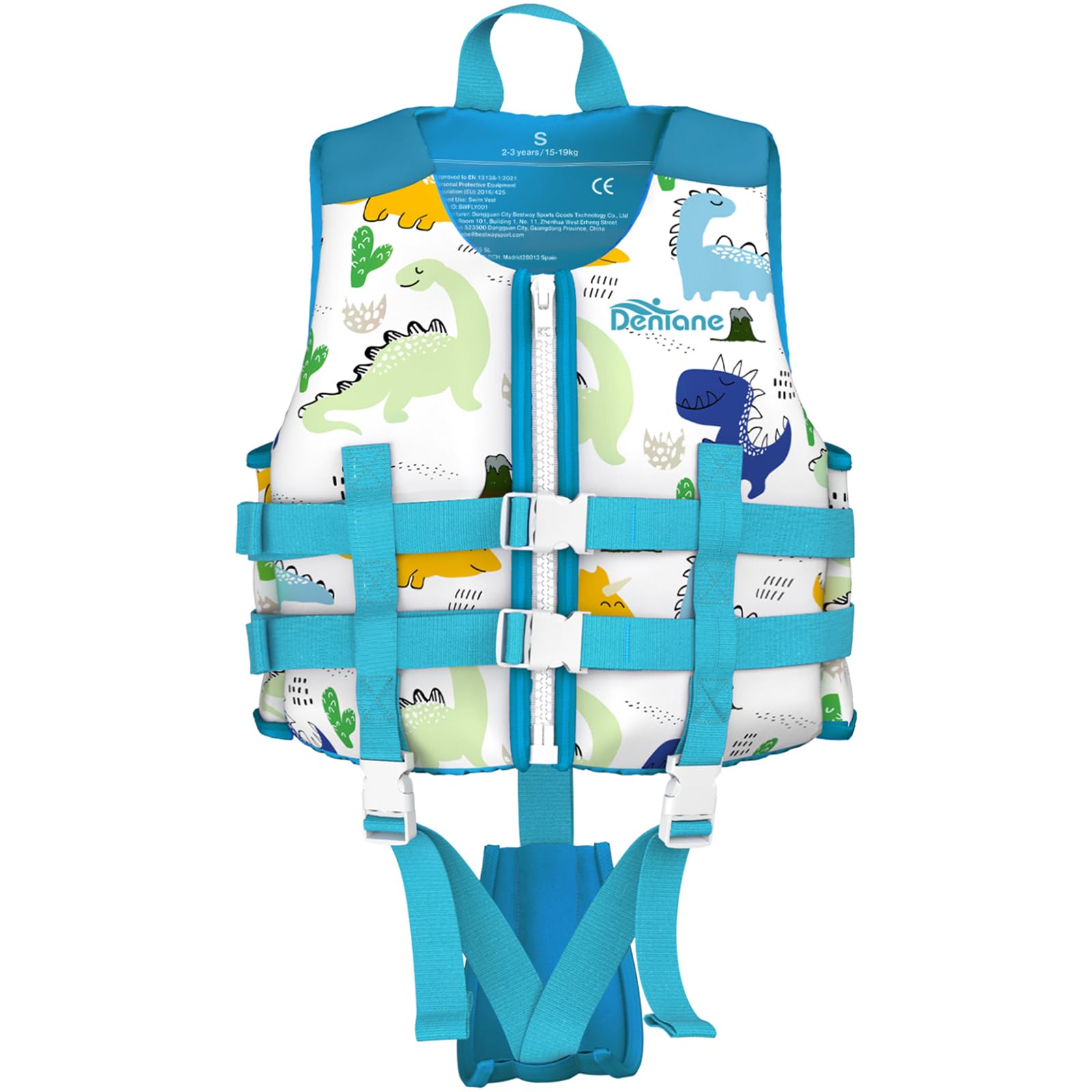 Denlane Giubbotto da nuoto per bambini in neoprene 2 ai 9 anni, Certificato TÜV - Bianco/Blu/Rosa