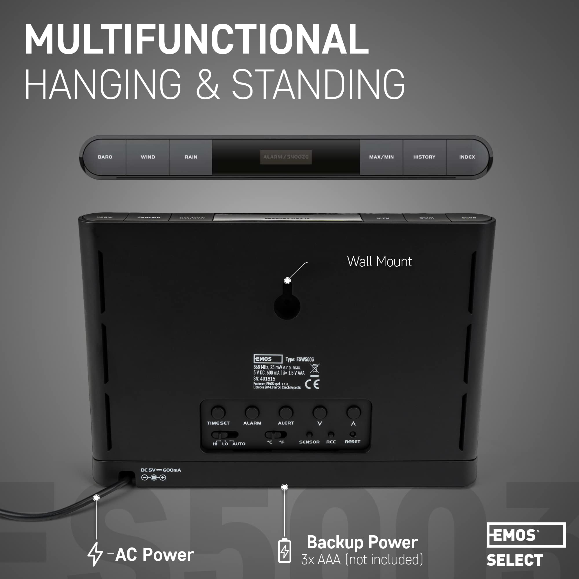 EMOS Stazione Meteo con anemometro e pluviometro - Sistema di Monitoraggio Wireless da Interni e Esterni e Display a Colori
