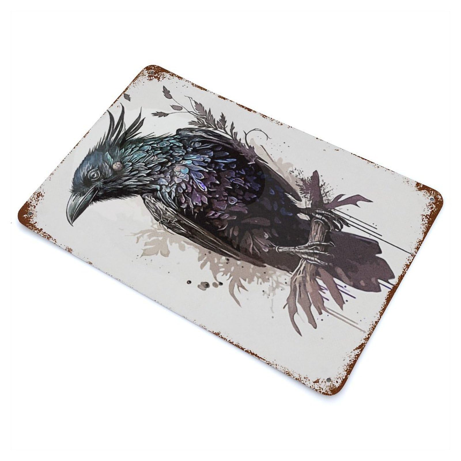 Garage Style Crow Drawing Vintage Rust Metal Sign 11.8"x7.9", Industrial Home Decor for Bar And Workshop