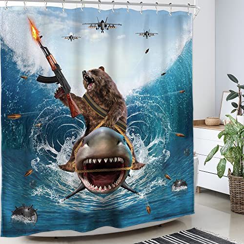 Image of Funny Cool Humor Shower Curtain Men Adults Ocean 60Wx72H Inch Decor