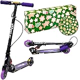 JD BUG MS-201AB キックボード 子供 (フット ブレーキ/ハンド ブレーキ付き / 2輪 / 折りたたみ / 4インチ タイヤ/スポンジ グリップ / メーカー保証1年) 頑丈 軽量 コンパクト 小学生 プレゼント (【ラッピング済】 パープル)
