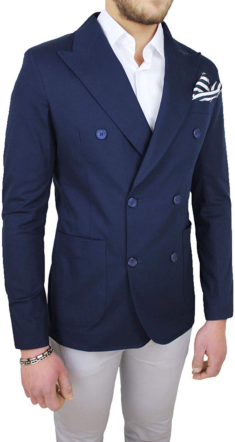 Giacca Blazer Uomo Sartoriale Blu Estiva Doppio Petto