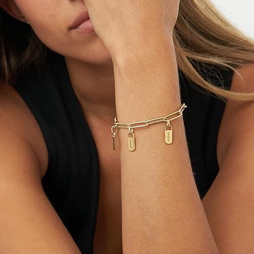 Vista 2 de MyNameNecklace Personalized Rory Bracelet with Custom Tag Charms - Diamond Option - by MYKA