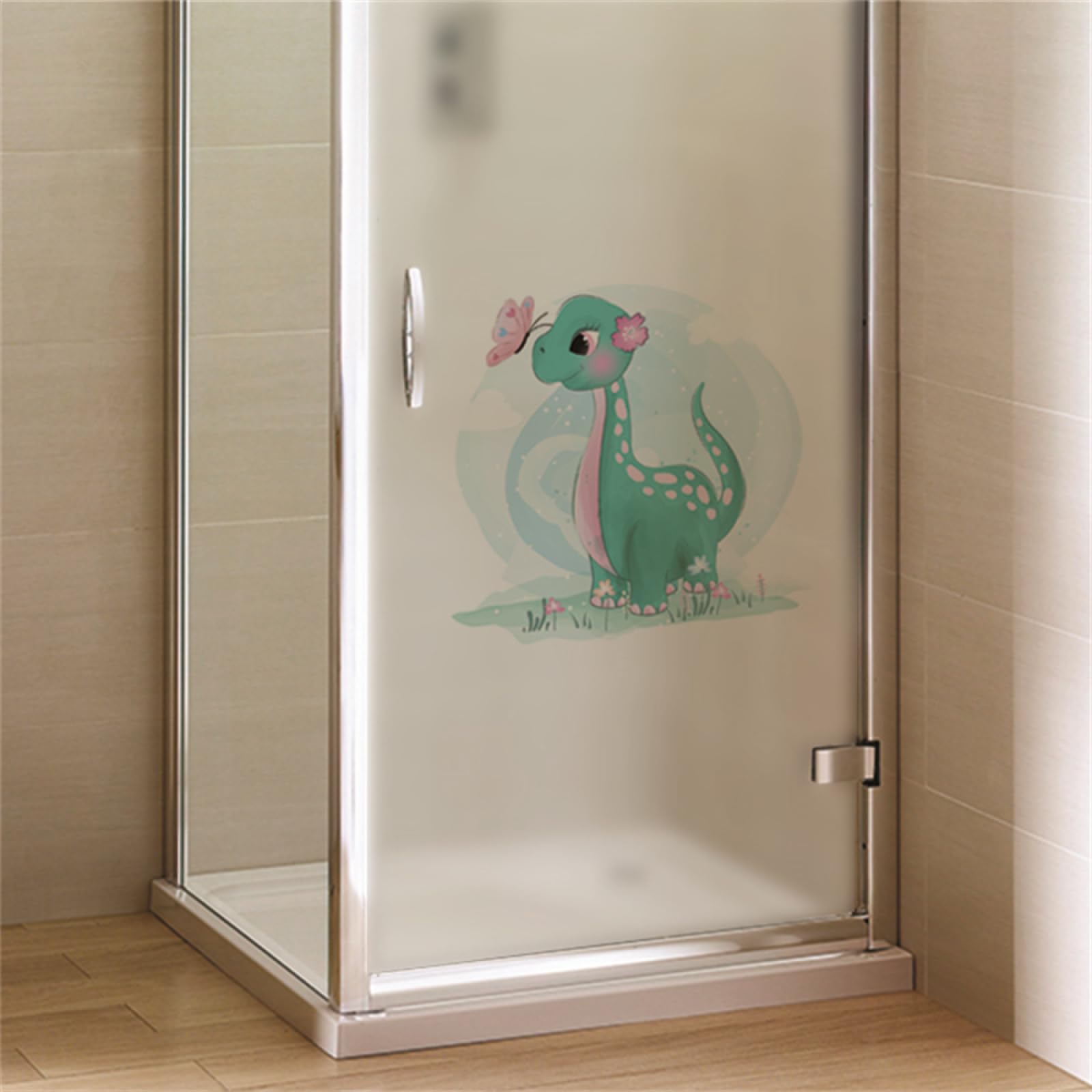 Fensterfolie Blickdicht Sichtschutzfolie, Sichtschutzfolie für Fenster, Motiv: Mädchen, Dinosaurier, Schmetterling, selbstklebend