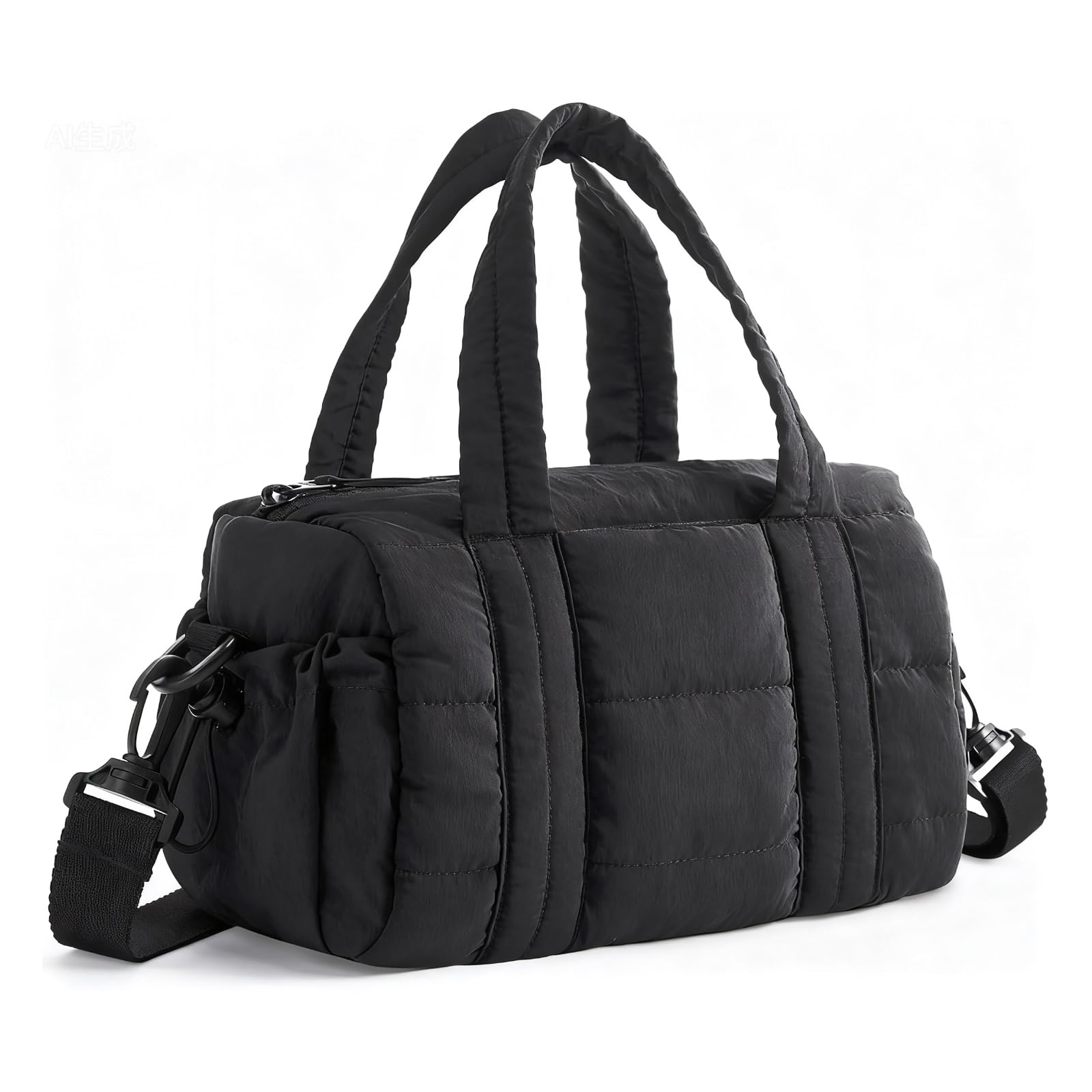 Women Nylon Quilted Gym Bag with Adjustable Strap Shoulder Bag for Sports(Black) (Black)