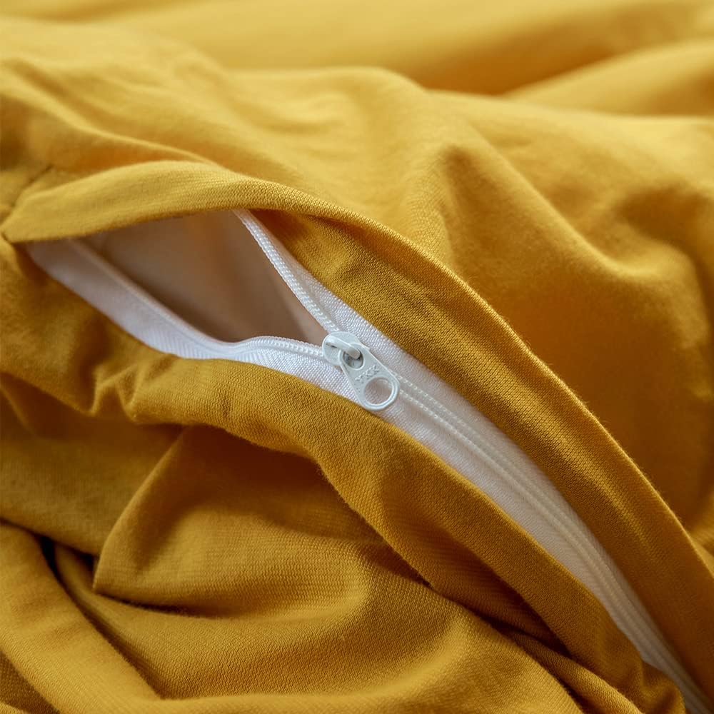 VM VOUGEMARKET Yellow Duvet Cover Sets King,Jersey Knit Cotton Gold Bedding Set (1 Duvet Cover + 2 Pillow Shams),Simple Luxury Down Comforter Cover with Zipper Closure-King,Gold - Image 7