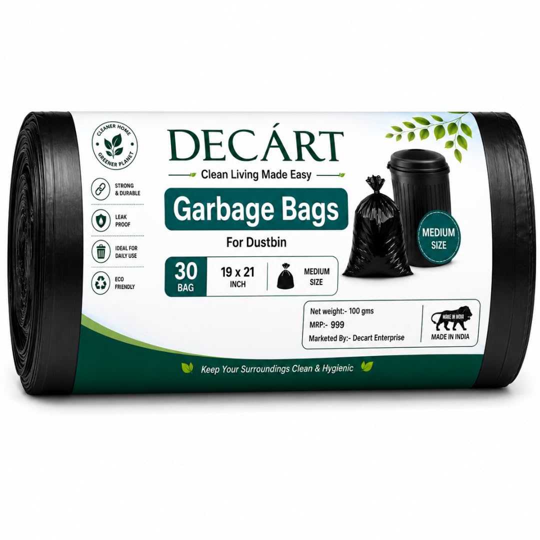 polyethylene premium garbage bags 180 pcs - medium size 19 x 21 inches|leakproof|odour free|strong garbage bags medium size - pack of 1|30 pieces each, black