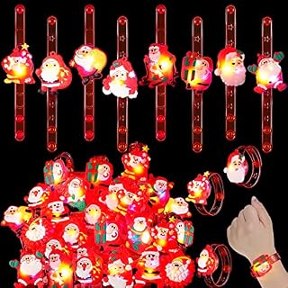 SCIONE 24 PACK LED Light Up Bracelets Christmas Wristband for Kids Party Bag Fillers for kids Xmas Party Favours(Random Style)