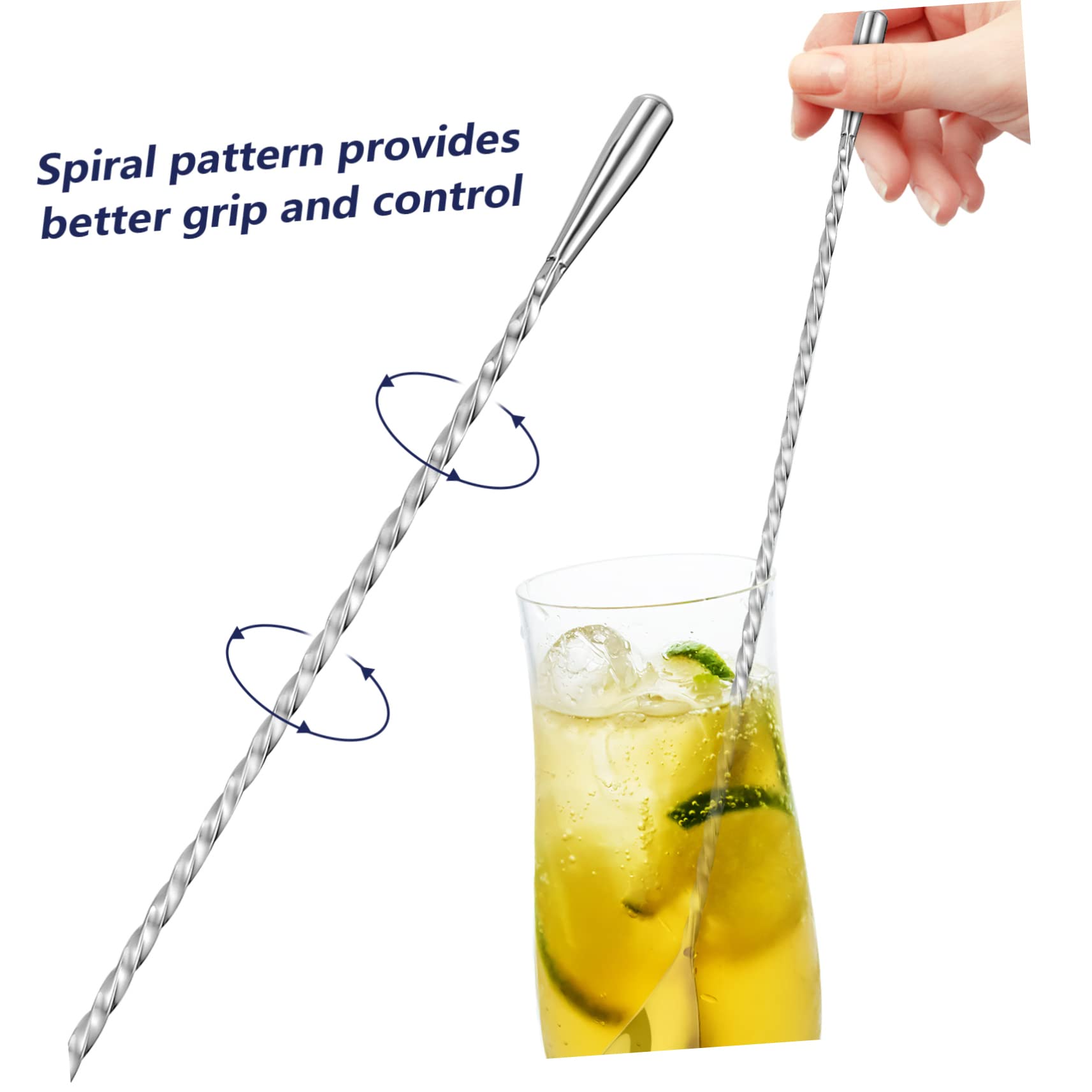 6 Cucharas de Cóctel de Acero Inoxidable, Cucharas Largas de Barra en Espiral, para Mezclar Bebidas y Vino, Mango de Agarre Cómodo