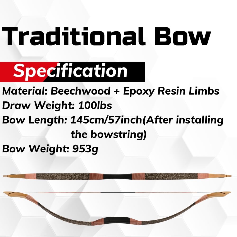 Wolfman 100 lbs Longbow Archery 57 pollici Bows tradizionali con manici in resina epossidica potente per adulti, caccia e tiro all'obiettivo all'aperto