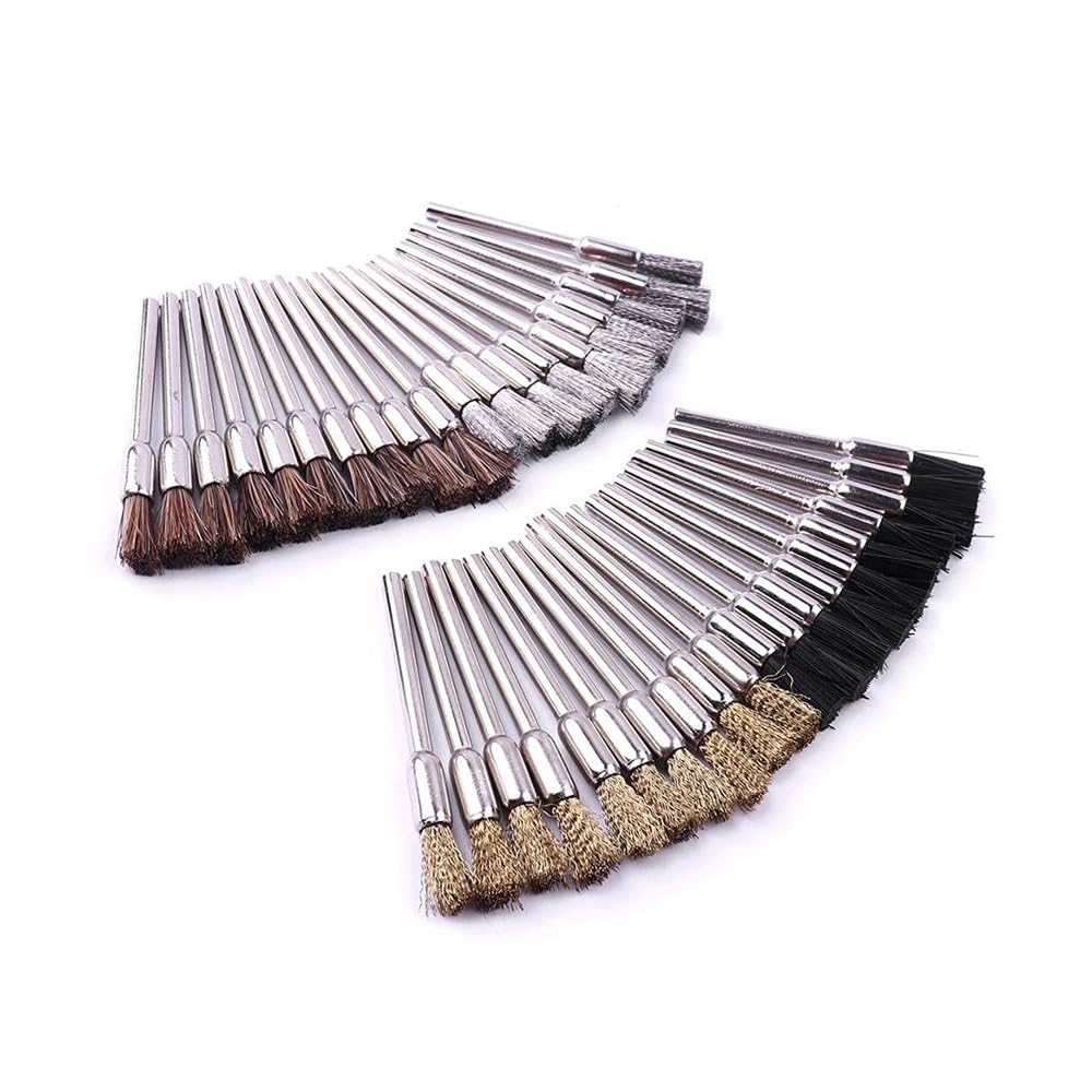 Zestaw szczotek drucianych do wiertarek, szczotka druciana tarczowa, 40 szt./partia, trzonek 3 mm, 4 rodzaje, nylon/włosie końskie/mosiężne/stalowe, polerujące narzędzi szlifierskich obrotowych
