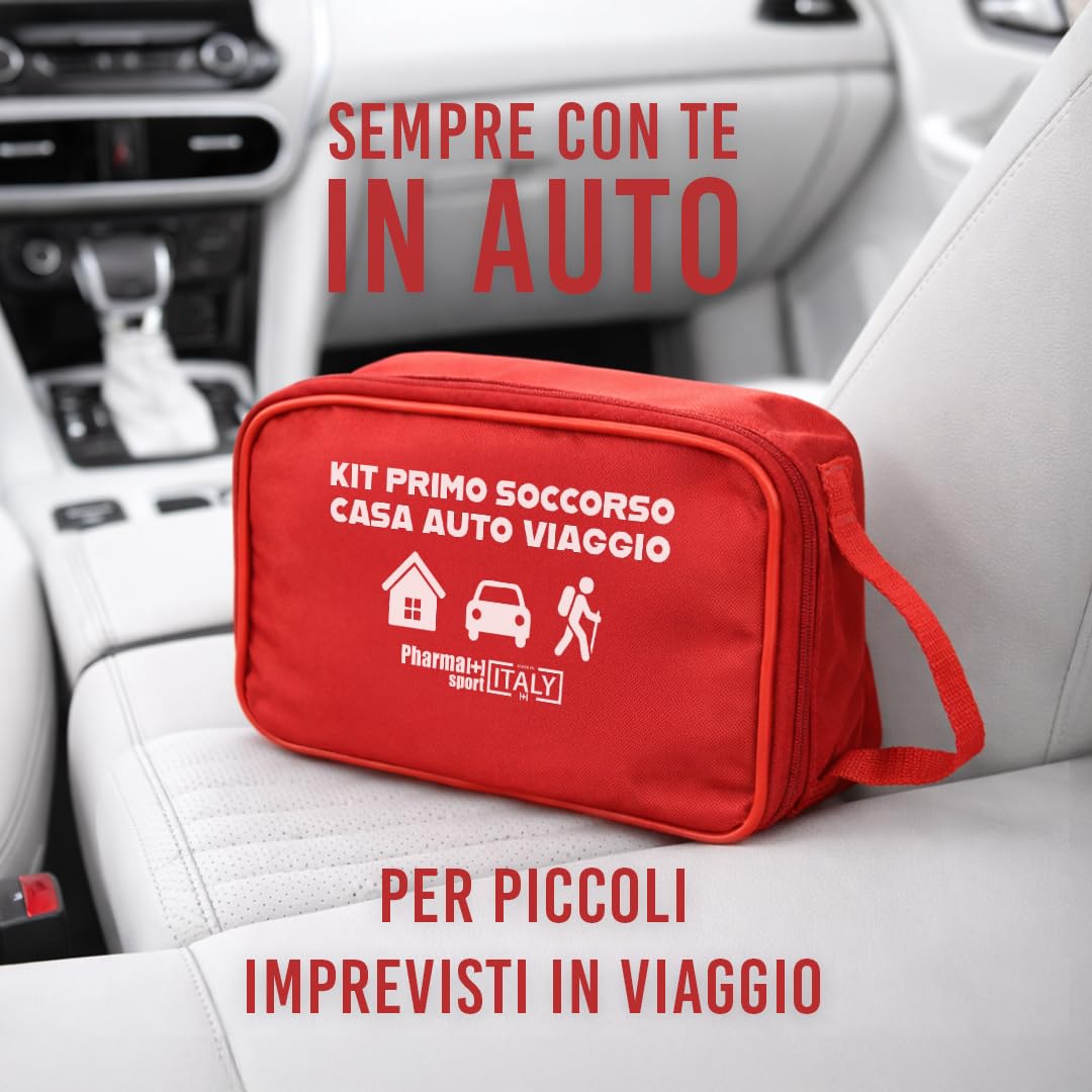 PHARMAPIÙ SPORT – Kit Primo Soccorso per Casa, Auto e Viaggio | Borsa Emergenza Completa con Garze, Cerotti, Disinfettante e Guanti | MADE IN ITALY