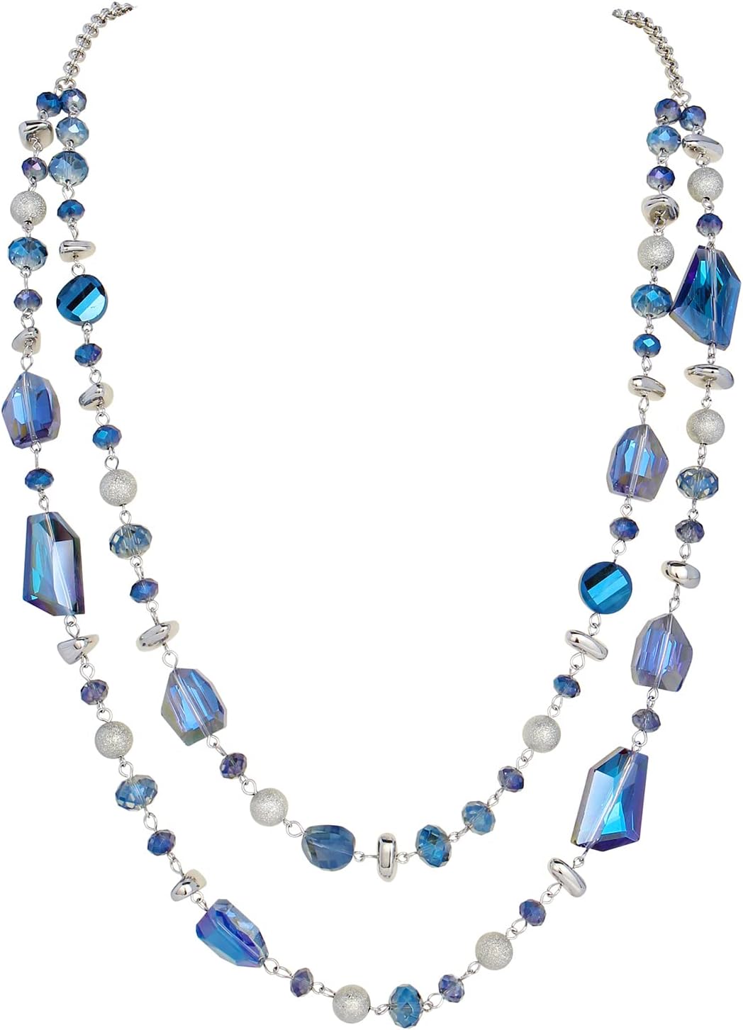 Bocar 2 Layer Long Beaded Necklace Crystal Beads Strand Fashion Jewelry for Women