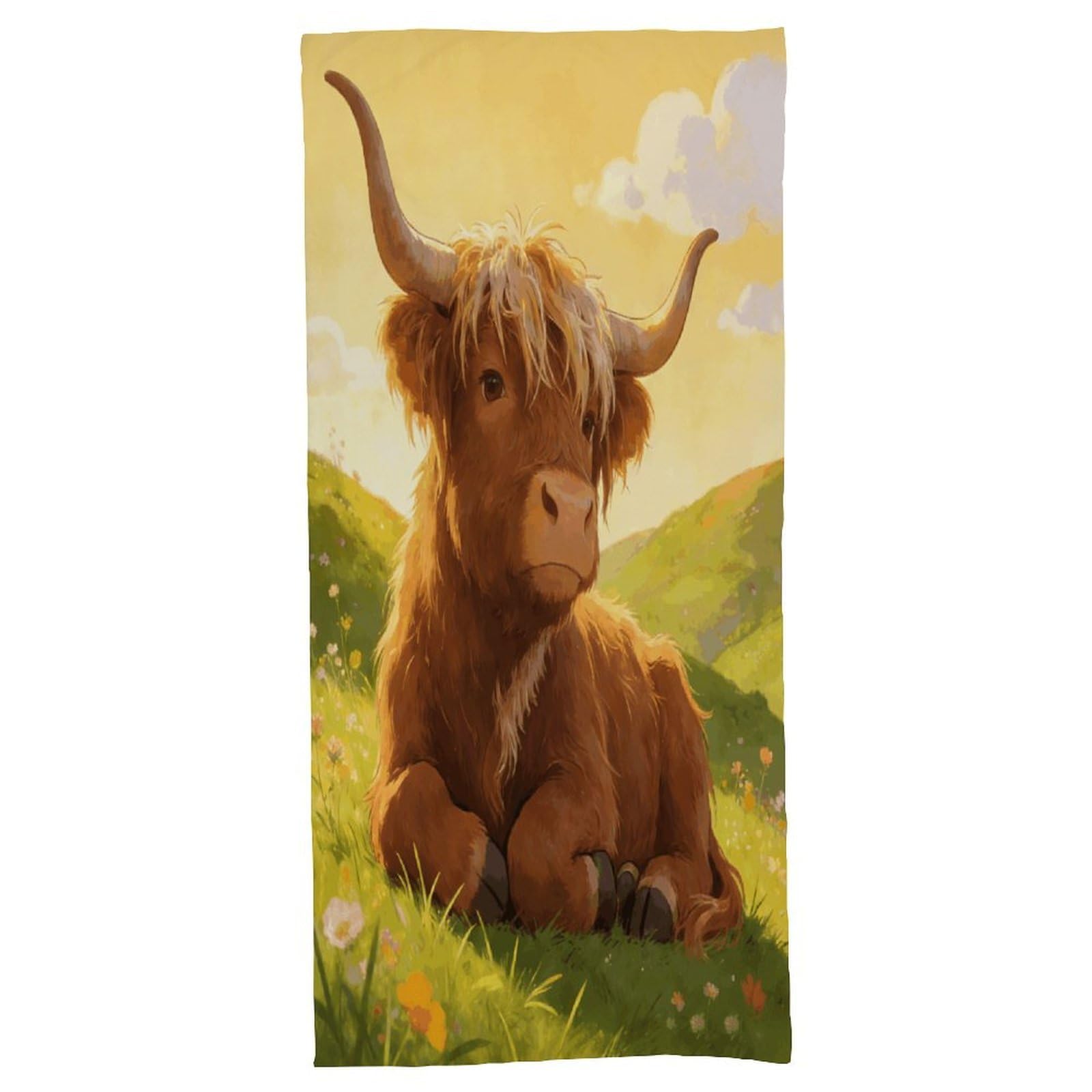 Fodpand Style Highland Cow Chillin Bath Towel, Highly Absorbent & Quick Drying Beach Towel, Compact & Lightweight Pool Towel For Bathroom, Beach, Pool, Gym, Spa, And Hotel Use