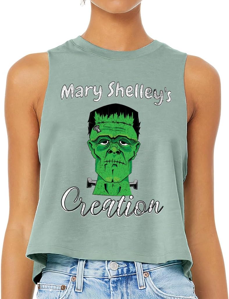 Creepy Face Racerback Cropped Tank - Themed Women's Tank - Cartoon Tank Top