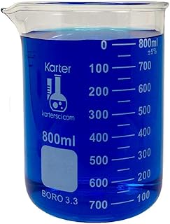 800ml Beaker, Low Form Griffin, Borosilicate 3.3 Glass, with Spout & Printed Graduations, Karter Scientific 232U4