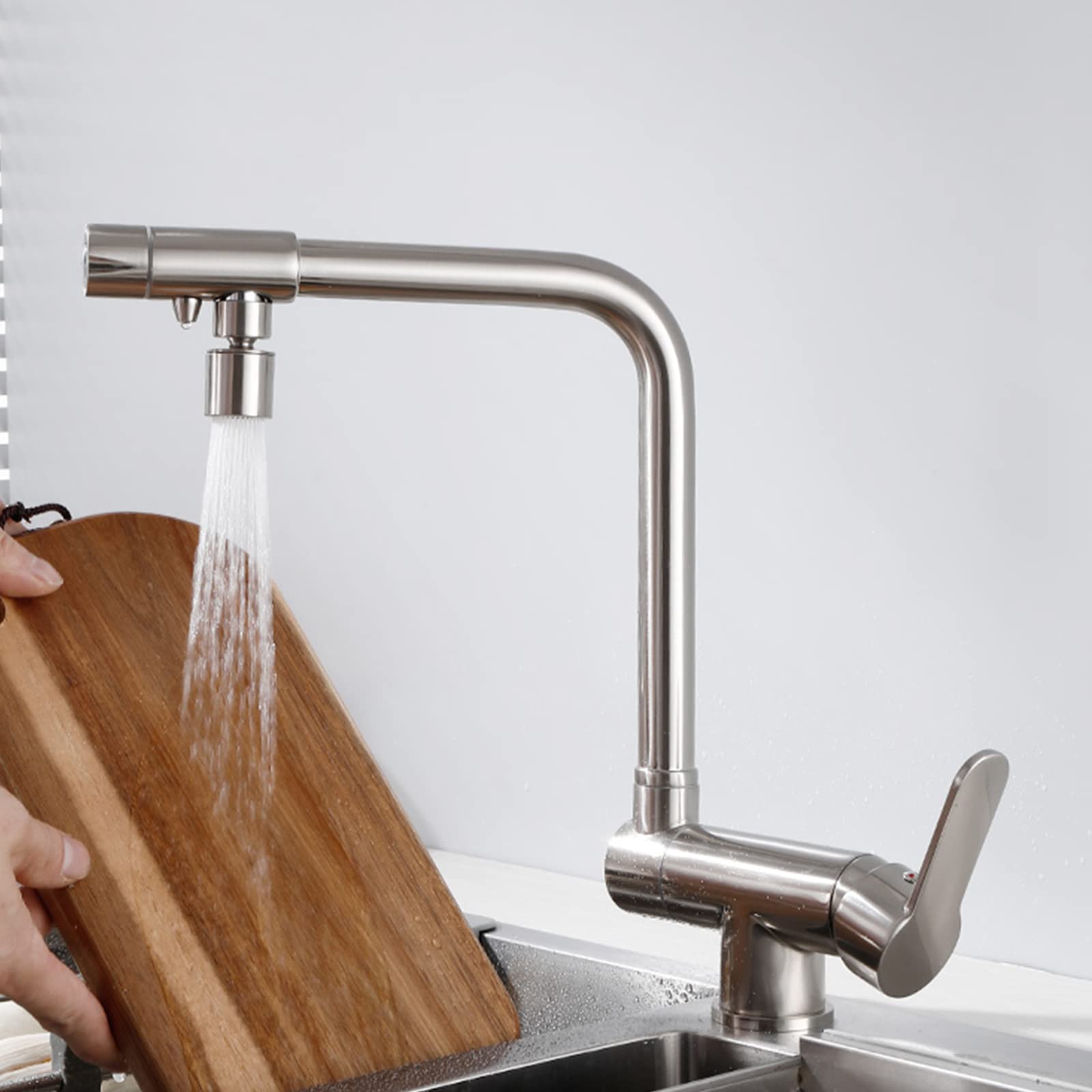 Robinet de cuisine 3 voies gain de place laiton noir pour évier sous fenêtre