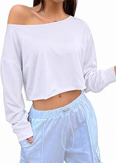 SOFIA'S CHOICE Women Sexy Off Shoulder Long Sleeve Crop Tops