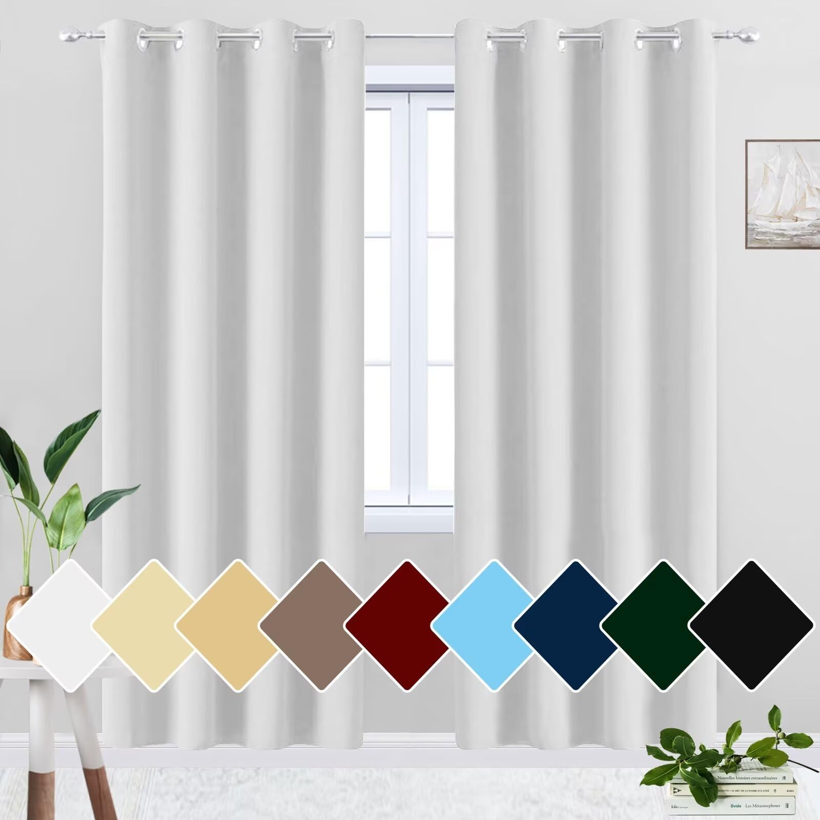 Cortinas Dormitorio Blanco Termicas Aislantes Frio y Calor Anti Luz Blackout Curtains para Habitacion Salón Ventanas Cocina 300x240cm