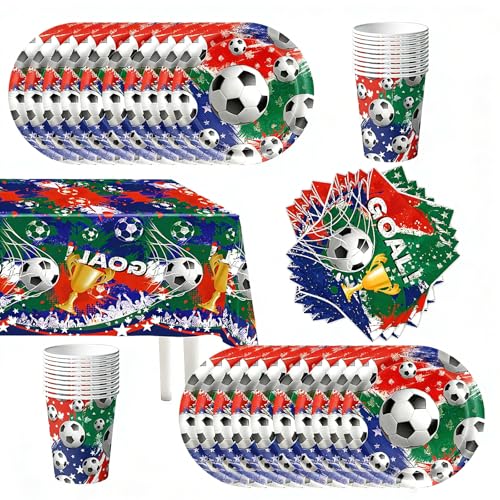 QiLumier 61 piezas Vajilla de fiesta de Fútbol, Vajilla de cumpleaños para niños, juego de platos de papel para fiestas, vasos, servilletas y manteles QiLumier 61 piezas Vajilla de fiesta de Fútbol, Vajilla de cumpleaños para niños, juego de platos de papel para fiestas, vasos, servilletas y manteles