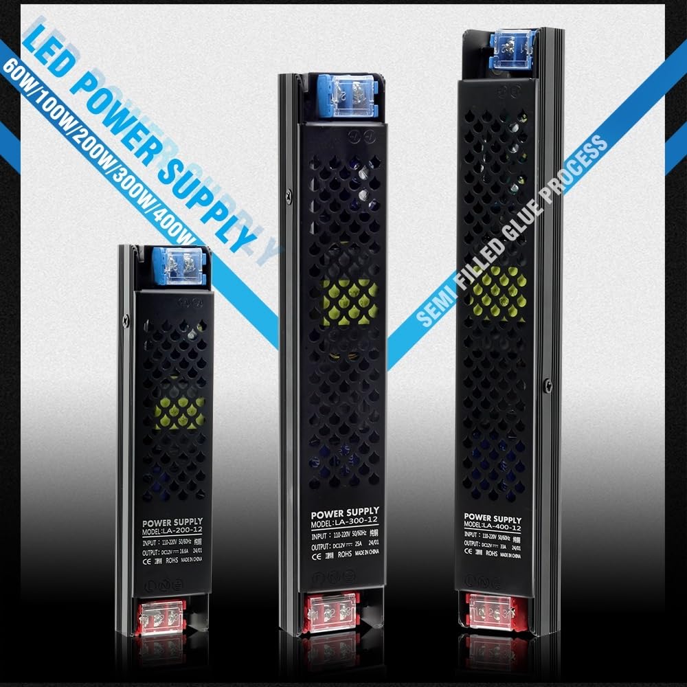 Controlador LED Adaptador de Fuente alimentación for Tira LED 60 W, 100, 200, 300 y 400, Controlador 110 V, 220 a 12 24, Transformador iluminación Ultrafino(12V 300W)