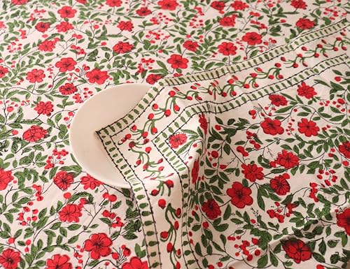 VISTALOOM Block Print Table Cloth- 60x120 Inch Rectangle 100% Cotton Handmade Pre-Shrink, Washable for Spring, Kitchen & Dining Perfect for Patio, Indoor & Outdoor, Farmhouse by VISTALOOM - Used condition - Image 8