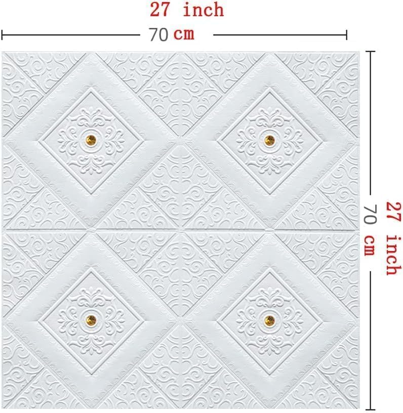 Image of 3D White Brick Wallpaper with Golden Tikdi Self Adhesive PE Foam Wall Sticker for Home Living Room Bedroom Kitchen Hotel DIY Wall Decor ((25, White with Goldan Round Wallpaper)