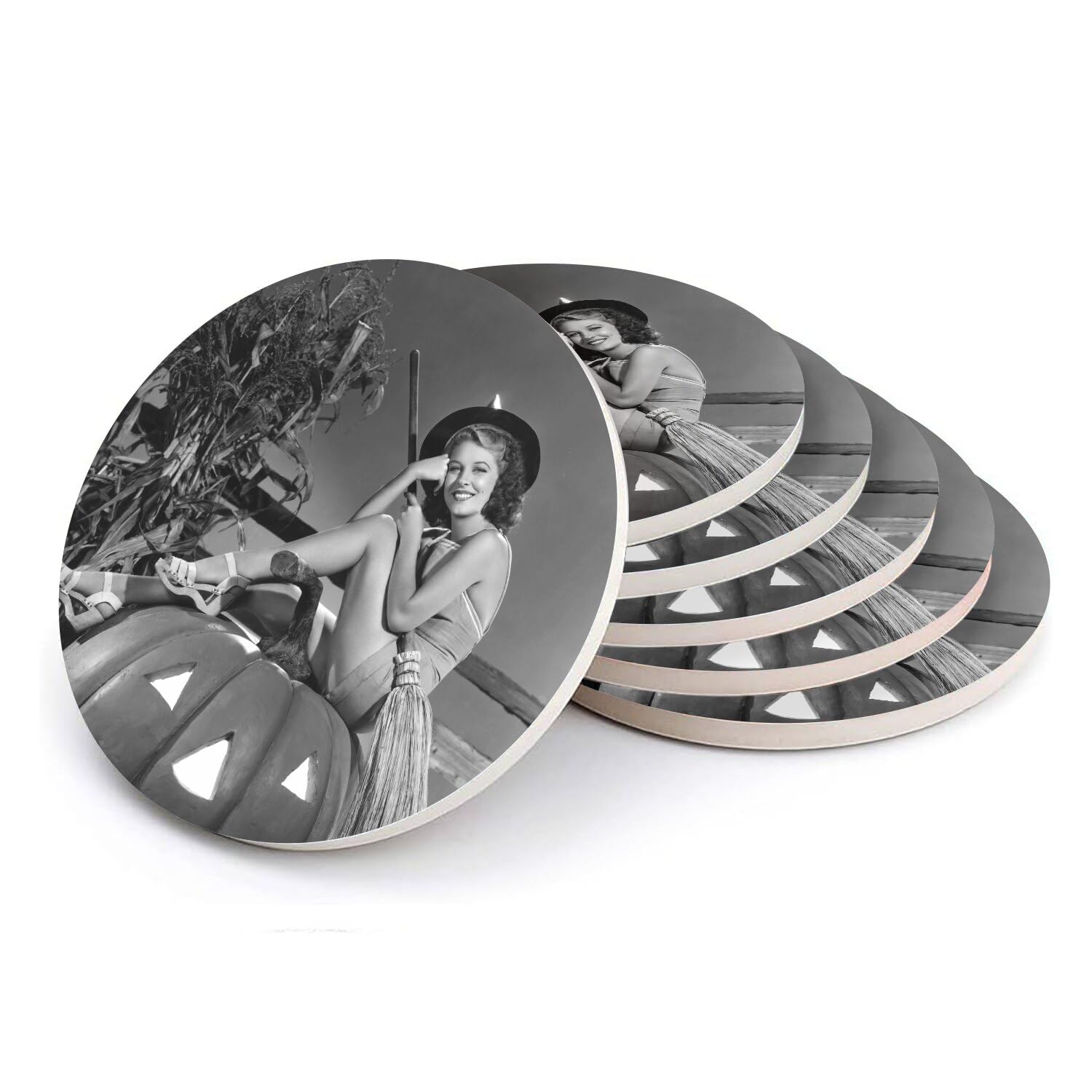 Sous-verre céramique retro sorcière actrice 50's cinema vintage 108mm