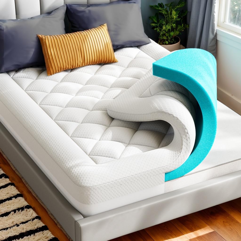 Two Firmness Mattress Topper PERLECARE 3 Inch Full Memory Foam Mattress Topper, Cooling Gel Infused Mattress Pad, Ventilated Bed Topper For Pressure Relief, CertiPUR-US Certified, Blue Twin Xl Mattress 10 thumbnail image