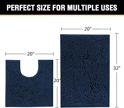 Miniatura 7 de H.VERSAILTEX Tapete de baño de felpilla de lujo azul marino de 17 x 24 pulgadas, paquete de 2 alfombras de baño de 32 x 20 pulgadas y 20 x 20