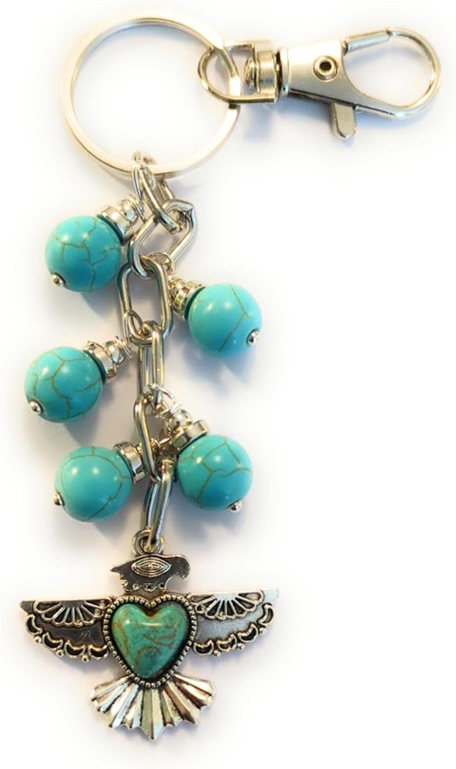 Thunderbird Bag Charm Genuine Turquoise Stainless Steel Silver Chain Backpack Keychain Clip Talisman Accessory