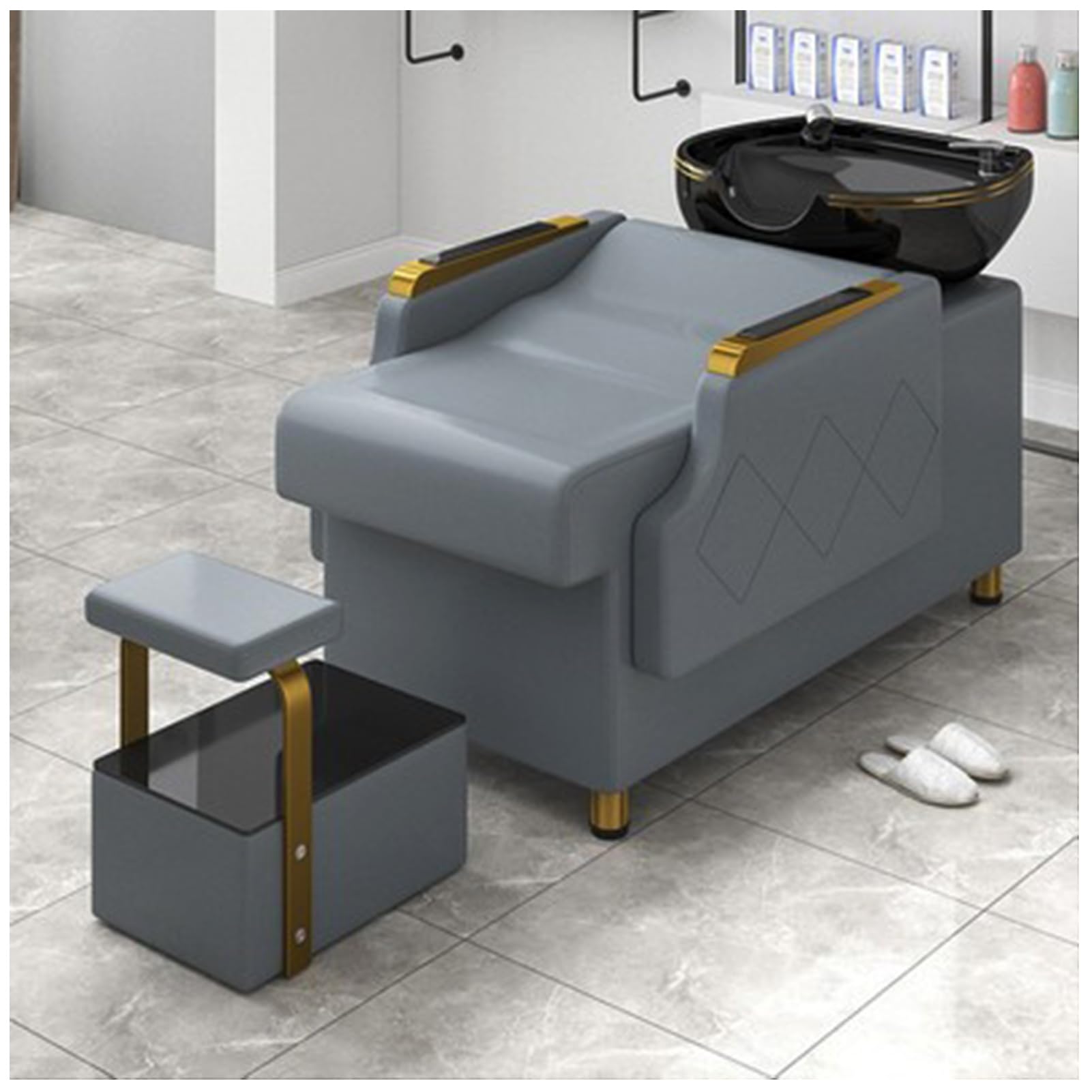 Lavatesta da Parrucchiere Professionale - Design Elegante E Funzionale - Sedile Ergonomico E Imbottito, Vasca Reclinabile in Ceramica E Struttura Robusta,Dark Gray,C